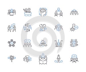 Shared input line icons collection. ollaboration, Cooperation, Coordination, Convergence, Cooperation, Consensus