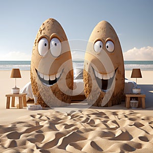 Shared moments Family Face symbol on sandy beach, room for personalization