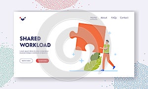 Shared Workload Landing Page Template. Business Solution, Compromise and Problem Solving Concept. Man Carry Huge Puzzle