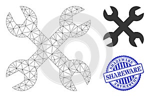 Shareware Grunge Seal and Web Net Wrenches Vector Icon