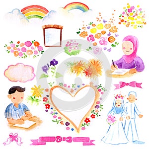 Sharia and Islamic Wedding Theme Watercolor Illustration