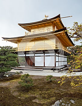 The shariden at Rokuon-ji or Kinkaku-ji Golden Pavilion is a Zen Buddhist temple in Kyoto, Japan