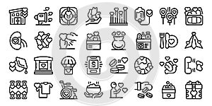 Sharing is caring icons set outline vector. Give donate money