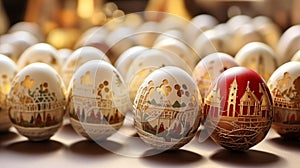 Sharing Easter traditions through religiously decorated Easter eggs.AI Generated