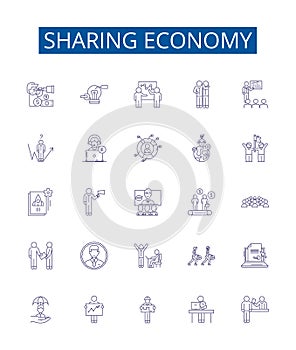 Sharing economy line icons signs set. Design collection of Collaborative, Bartering, Exchange, Platforms, Networking