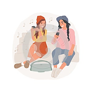 Sharing music with friends isolated cartoon vector illustration.