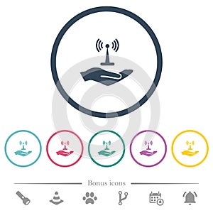 Sharing wireless network flat color icons in round outlines photo