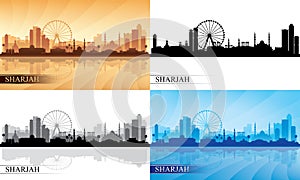 Sharjah city skyline silhouettes Set