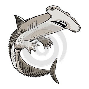 Shark-Alligator. Monster fish. Vector illustration on white background