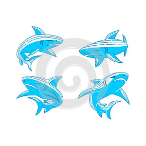 Shark Animal logo design Outline set illustration template photo