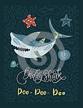 Shark animal vector card.