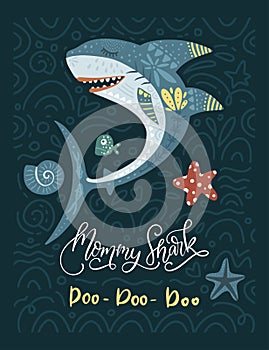 Shark animal vector card.