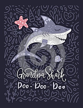 Shark animal vector card.