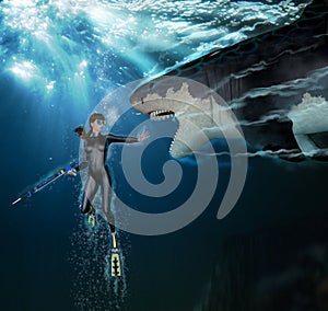 Shark Attack Female Scuba Diver