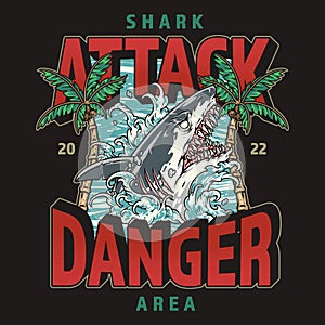 Shark attack poster vintage colorful