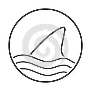 Shark attack warning sign with shark dorsal line art icon for apps and websites