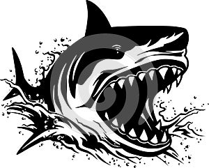 Shark - black and white isolated icon - vector illustration
