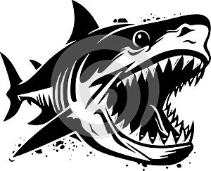 Shark - black and white vector illustration