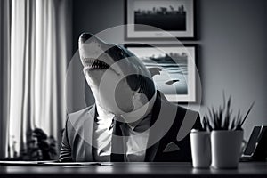Shark in a business suit at the office, generative ai