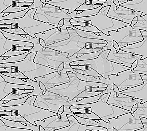 Shark cartoon pattern seamless. Sea predator background. Big fish monster texture. Baby fabric ornament