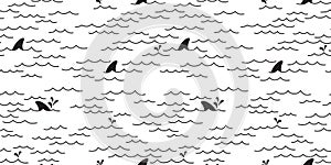 Shark dolphin Seamless pattern whale Sea Ocean doodle isolated wallpaper background White