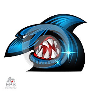 Shark face in profile with bared teeth logo for any sport team isolated