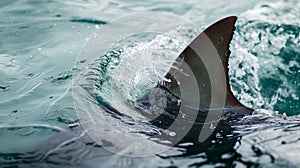 Shark fin above water, Great white shark fin above water. AI Generative