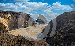 Shark fin cove, beautiful beach landscape on the coast of the California Highway, ocean, rocks, great sky, clear sunny weather photo