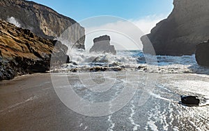 Shark fin cove, beautiful beach landscape on the coast of the California Highway, ocean, rocks, great sky, clear sunny weather