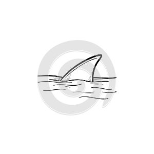 Shark fin over water hand drawn outline doodle icon.