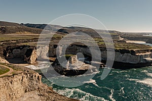 The shark fin rock formation in Davenport, California