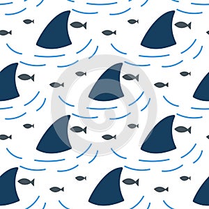 Shark fin in water waves seamless pattern.