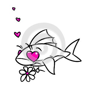 Shark fish love postcard illustration cartoon