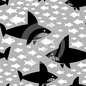 Shark and fish pattern seamless. Undersea world background. Baby fabric texture