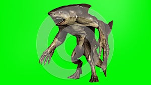 A shark humanoid he has a mouth. 3d rendering