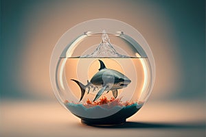Shark inside a fish bowl illustration artwork generative ai