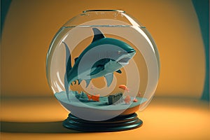 Shark inside a fish bowl illustration artwork generative ai