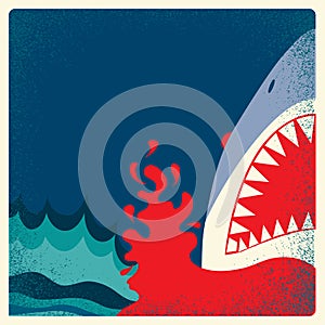 Shark jaws poster.Vector danger background