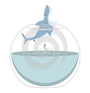 Shark jumping out of fishbowl cartoon