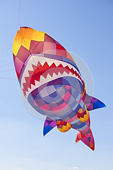 Shark kite flying in the sky