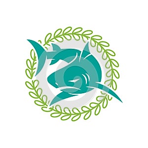 Shark Leaf Rotation logo design vector isolated illustration