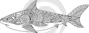 Shark line art design for coloring book for adult, tattoo, t shirt design and other decorations photo