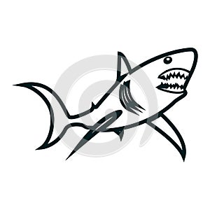 Shark line art vector illustration. Shark simple outline design