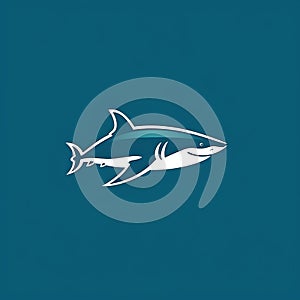 Minimalistic Shark Design Logo On Blue Background photo
