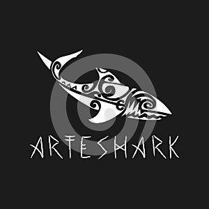 Shark logo Mascot Vector Illustration with artefact mixing
