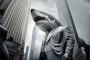 Shark man in business suit, business concept, Generative Ai