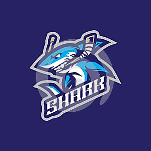 Shark mascot logo design vector with modern illustration concept style for badge, emblem and t shirt printing. Shark hockey