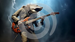 Shark Masked Guitarist A Photobashing Journey Of Junglepunk And Luminous Shadowing