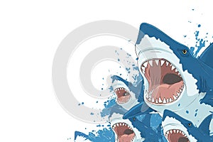 Shark with open mouth full of sharp teeth and water splash. Generative Ai