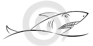 Shark over a wave. Graphic drawing. Element symbol, sign.